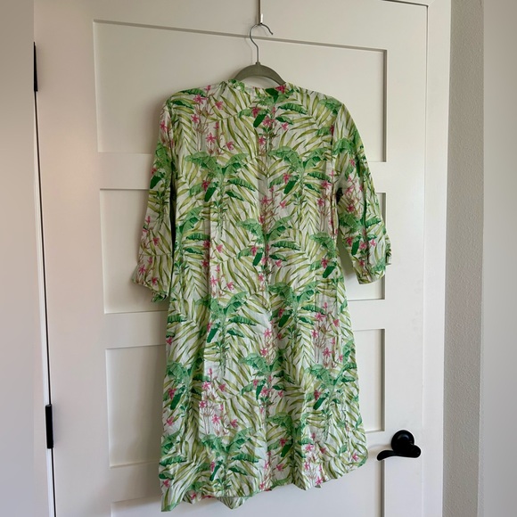 J. McLaughlin Tropical Green and Pink Linen Dress Size M - Picture 4 of 4